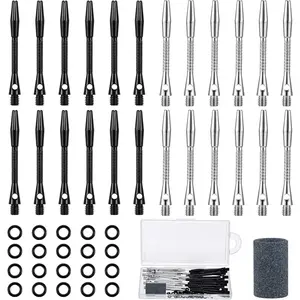 24 Pieces Aluminum Dart Shafts Shafts for Darts Steel Tip Soft Tip Dart Accessories 1.97 Inches Hard Metal Dart Stems with Rubber O Rings Darts Sharpener for Sports Outdoor Dart Flight (Black, Silver) - Home Improvement.