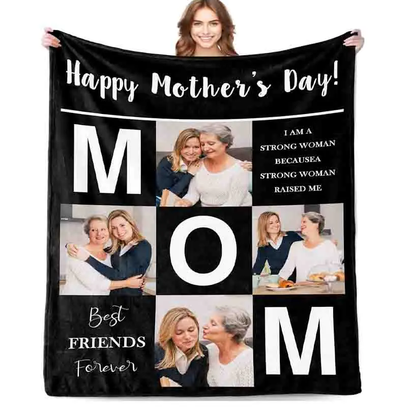 Custom Photo Print Blanket - Personalized Commemorative Gift for Female Mom, Grandma - Customizable with Picture, Text - Ideal for Birthday, Christmas