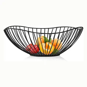 Metal Wire Fruit Basket, Black Fruit Bowl for Kitchen Counter, Fruit Holder Stand Storage Baskets for Countertop, Home Decor, Table Centerpieces, Vegetable Bowls for Fruits, Veggies, Snacks