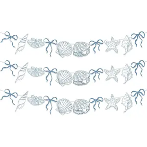 3 PACK Summer Banner Seashells Decor Party Decorations Party Supplies Birthday Decorations Blue Bow Starfish The Sea Summer Birthday Wedding Bachelorette Under Paper Hanging Banner for Baby Showre