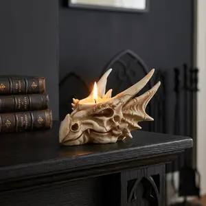 Premium Statue：Dragon Skull Candle Holder Firelight in the Abyss Unique Decorative Piece Striking Design Captivating Atmosphere for Home