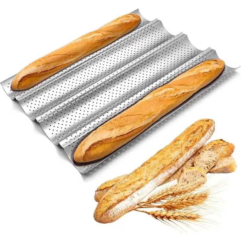 Nonstick Perforated Baguette Pan 4 Loaves - Baking Tray for Crisp Crust French Bread, Sourdough & Italian Bread, Perfect for Home Baking