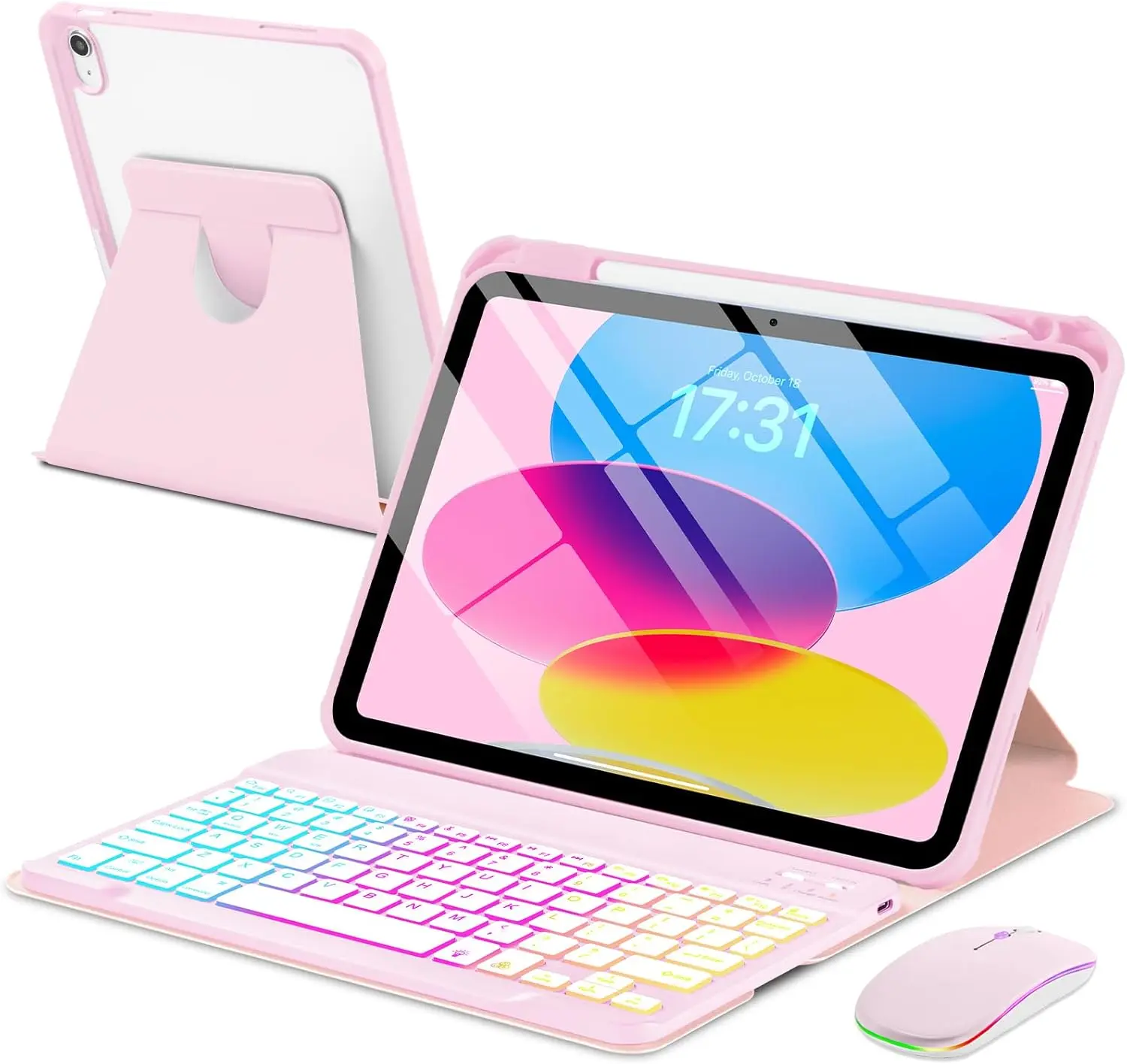 Case with Keyboard  for iPad A16 11th 10th Generation 11/10.9 inch,Rainbow Backlit Detachable Keypad Rotatable  Cover with Pencil Holder for iPad 11 2025 10 Gen 2022