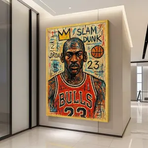 [Sale off up to 50%] [Free ship] [Frame] Michael Jordan Portrait Canvas Wall Art, Basketball Legend Painting, Chicago Bulls 23, Slam Dunk Sports Art, Urban Street Ready To Hang