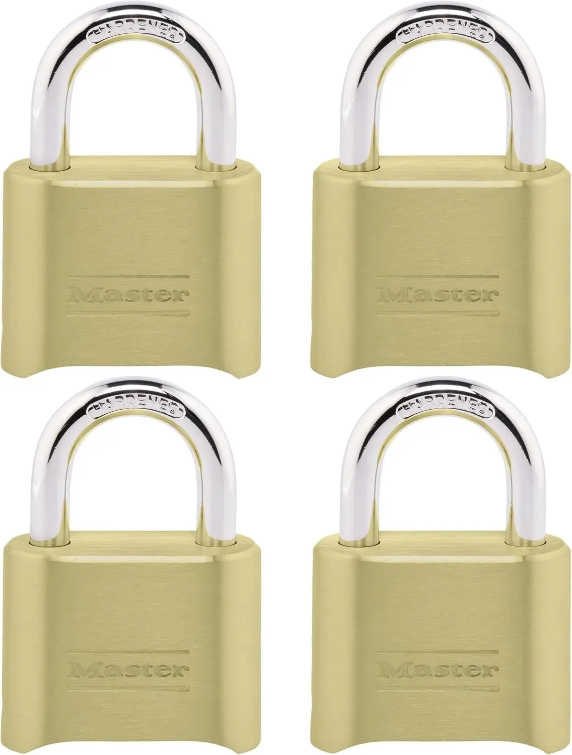 Master Lock Combination Padlock Outdoor Brass Lock, Gate Lock 4-Pack 175EC4 | Resettable 4-digit Combination Lock For Gates, Storage Lock, Security Lock, Brass Body For Indoor/Outdoor Use