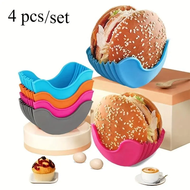 4pcs Reusable Expandable Hamburger Rack, Silicone Rack, Hamburger Tool Rack, Storage Rack, Kitchen Storage Box Use This Expandable Silicone Burger Rack To Make Delicious Burgers Easier!