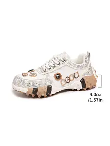 Women's Rhinestone Checkerboard Platform Dad Sneakers 2026, Bling Bling Chunky Sole, Casual Shoes for Everyday Wear, Stylish and Comfortable