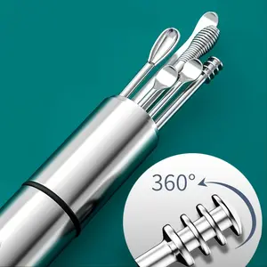6pcs  Stainless Steel Ear Wax Remover Tool Earwax Collector Spiral Turn Ear Pick Earpick Ear Cleaner Spoon Ear Cleaning Tool Set