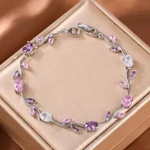 September Laurel  Lovely white gold plated cubic zirconia gemstone flower vine bracelet, featuring a light and romantic look, perfect for parties or gatherings.