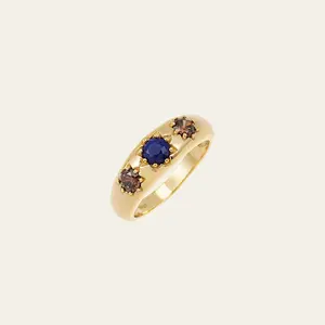 Savannah Lapis Lazuli Brown Agate Ring: Delicate Gemstone Stacking Ring, 14K Gold Vermeil Sterling Silver, Best Friend Gift