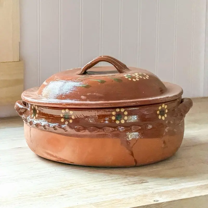 Handmade Large Cazuela Barro Sin Plomo Con Tapa Traditional Clay Pot with Lid for Cooking and Baking Ideal for Authentic Recipes and Meals Mexican Cookware Dish Kitchen