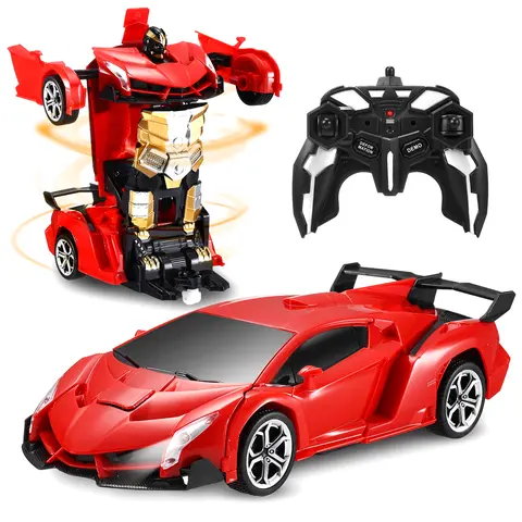 2.4G Wireless RC Transformer Car Robot (1:18 Scale, ABS Plastic, Ages 4+), Unisex RC Cars Toy with 1-Button Transformation, 360° Rotation, Cool LED Lights, Durable Design, Rechargeable, 20-30m Range, 2.4G Wireless Technology for Outdoorfun, Ideal Gift