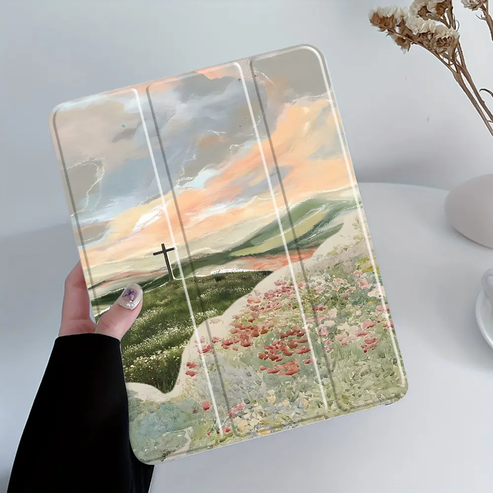 Yamano faith pattern, with adjustable stand and pen slot, foldable anti slip TPU protective case, suitable for Samsung, iPad mini, iPad Air, iPad Pro/iPad 10th generation, 11th generation and other series of iPad protective cases