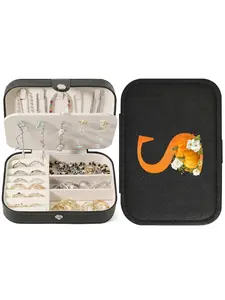 1pc Elegant A-Z Letter Halloween Art Printing Portable Travel Jewelry Organizer Box for Storing Necklaces, Rings, Earrings, and Pearls - Compact Design Suitable for Home or Outdoor Use, Jewelry Display, and Packaging