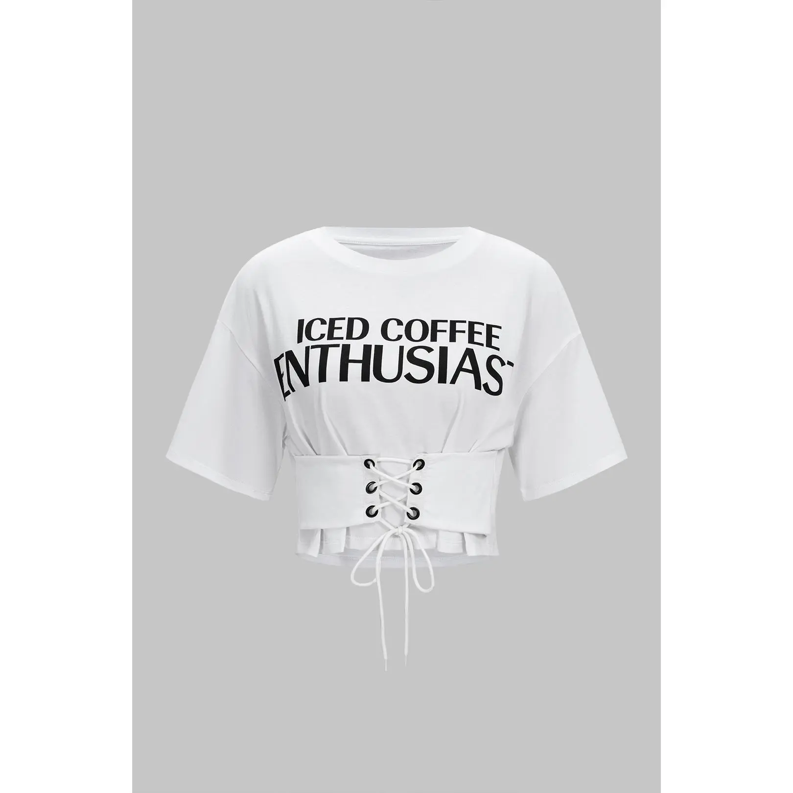 Letter Print Round Neck Tie-Up Short Sleeve T-Shirt