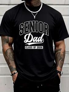 100% Cotton Proud Senior Dad Class Of 2026 Graduation 2026 Senior Dad 26 T-Shirt Women's Men's Graphic Tee Crew Neck summer vacation Tops