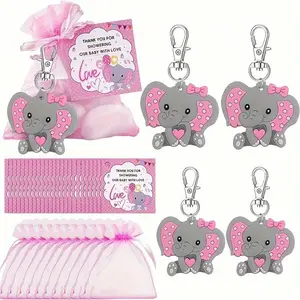 30pcs/set Elephant Zinc Alloy Keychain Kit, Cute Keychain, Includes Drawstring Bag & Thank You Cards, Perfect for Parties & Weddings, Keychain For Bags
