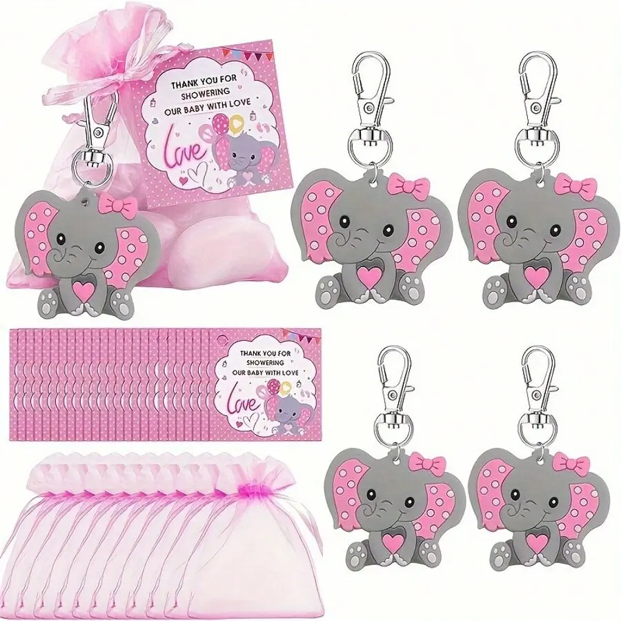 30pcs/set Elephant Zinc Alloy Keychain Kit, Cute Keychain Accessory, Includes Drawstring Bag & Thank You Cards, Perfect for Parties & Weddings, Keychain For Bags, Key Rings, Animals Keychain Decor