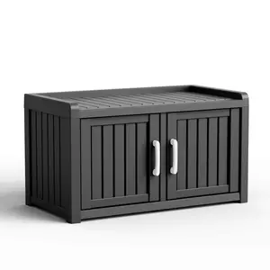 Outdoor Shoe Bench, Waterproof UV-Resistant Indoor Resin Shoe Cabinet, Entryway Shoe Storage Bench with 2 Doors, for Entryway, Hallway, Living Room, Bedroom, Black