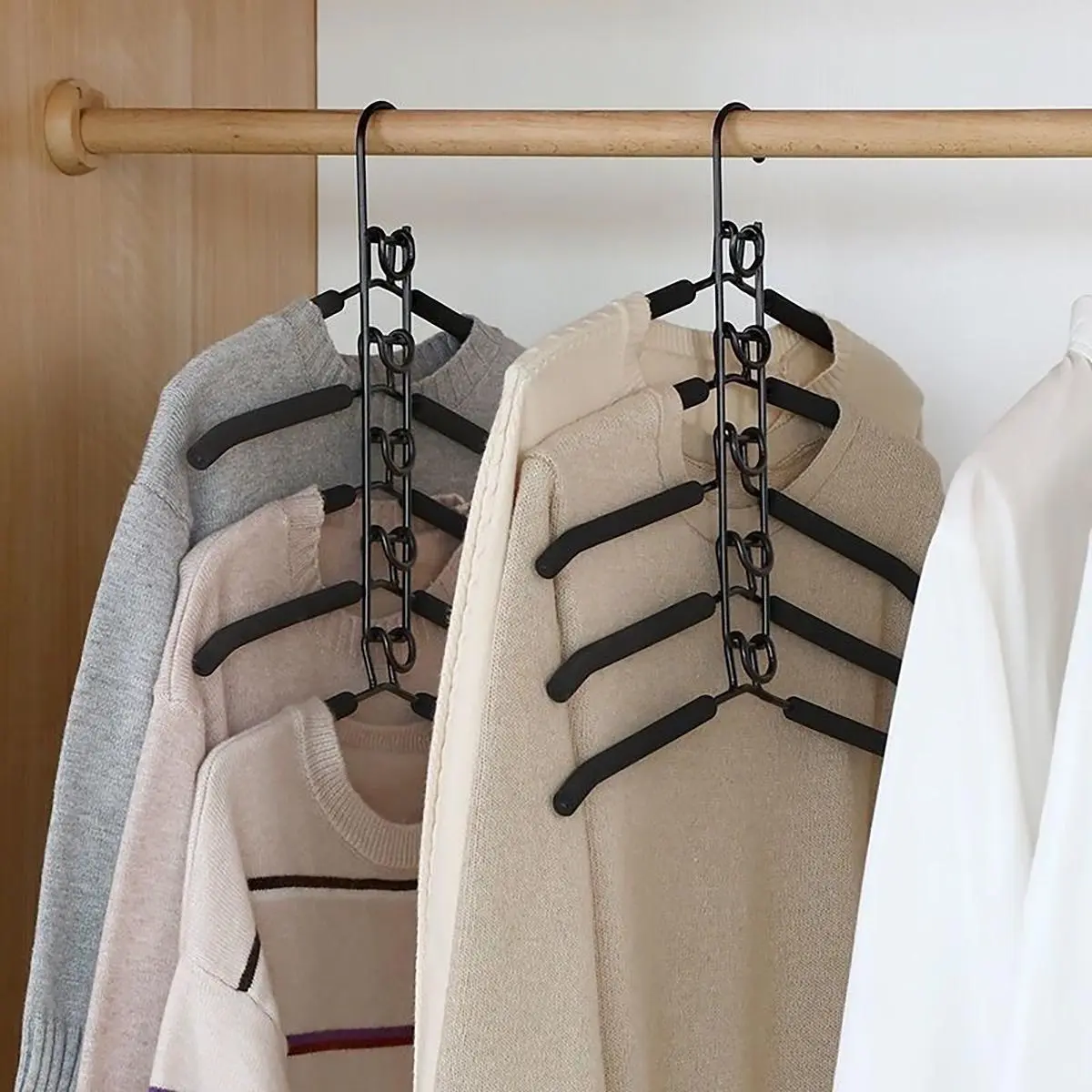 2pcs Multifunctional Metal Hanging Hangers, Sturdy Multi-Layer Iron Space-Savers with Non-Slip Foam Padding, Hanging Clothes Organizer for Wardrobe Coats, Suits