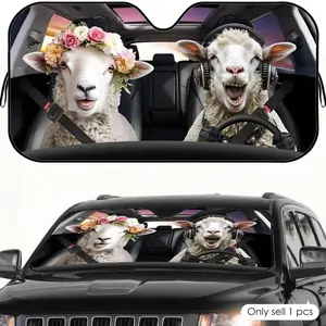PIKPAKA Driving Sheep Sun Visor Car Sun Shade Windshield Cover UV Block Heat Insulation Reflective Keeps Car Cool Protects Dashboard Foldable Fits Most Vehicles SUV Truck