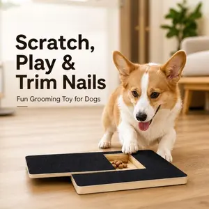 Wooden dog scratching board with pull-out sandpaper, dog nail scraping board, pull-out food box, dog play and claw grinding board, Scratcher