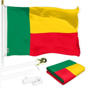 G128 Combo Pack: 6 Ft Tangle Free Aluminum Spinning Flagpole (White) & Benin Beninese Flag 3x5 Ft, LiteWeave Pro Series Printed 150D Polyester | Pole with Flag Included