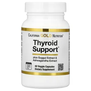 California Gold Nutrition Thyroid Support with Guggul, Ashwagandha, Bacopa and Green Tea Extracts, 60 Veggie Capsules