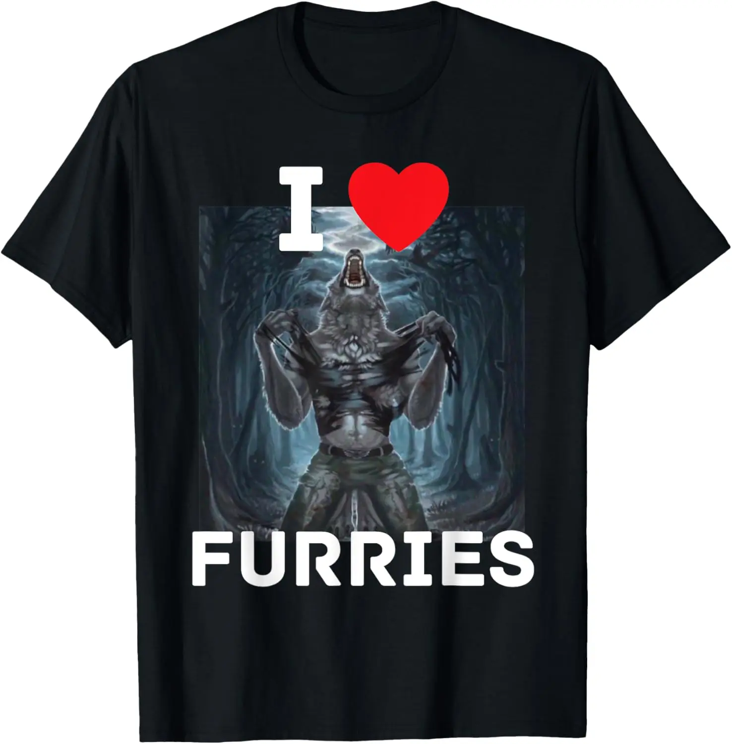 I Heart Furries Funny Cringe Alpha Werewolf Wolf Meme T-Shirt Pure Cotton Graphic Tees Menswear Top: Gifts for Men & Women