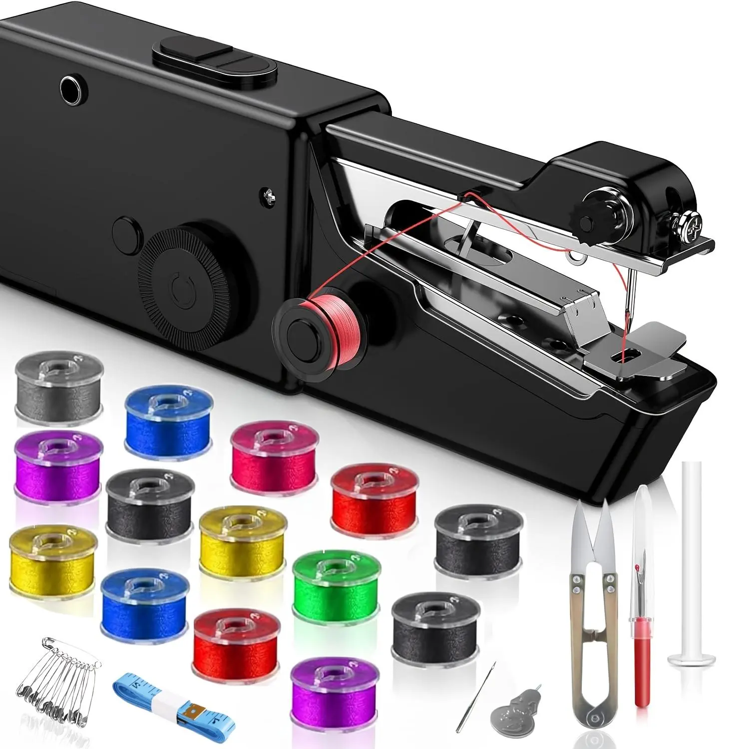 Mini Handheld Sewing Machine - 16 Coils, 6 Compact Spools, Thread, Scissors, Needles, 1-Handed Lightweight Cordless Unit, Portable Travel Tools for Home DIY Projects, Adult Home Supplies Gift summerwins,