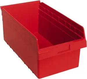 Red Polypropylene Hopper Shelf Bin Organiser by Quantum Storage Systems, 11-1/8" W x 17-7/8" D x 8" H Storage Box, Model QSB810RD