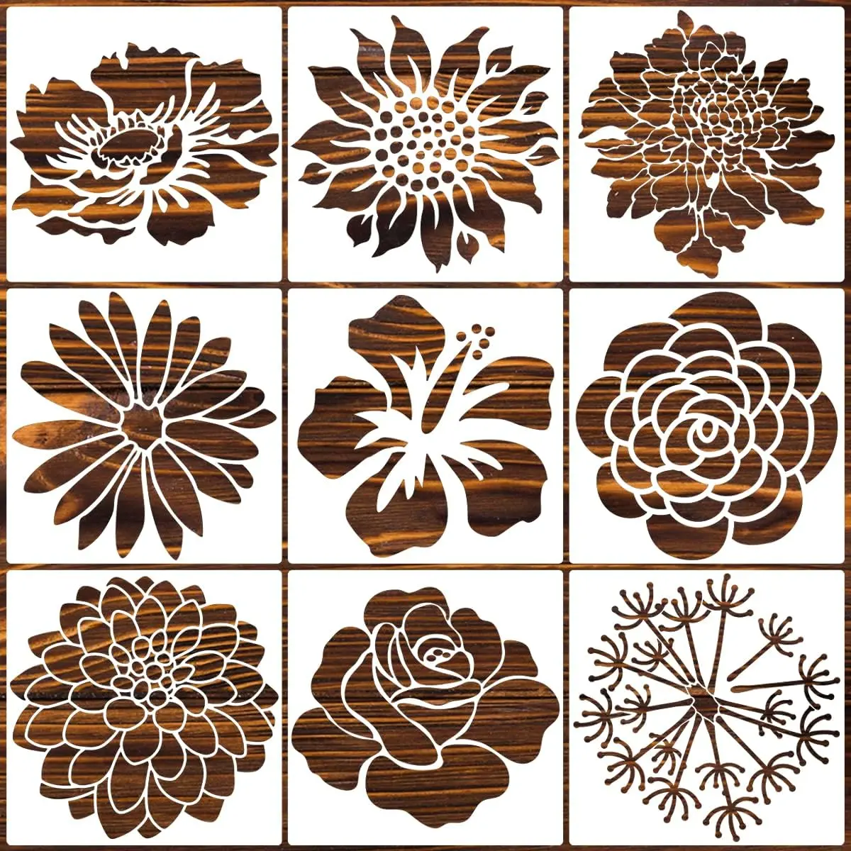 Flower Stencils for Painting 14inch Large Rose Hibiscus Floral Garden Fence Reusable Daisy Sunflower Stencil Drawing Templates Wood Wall Furniture Fabrics DIY Decor