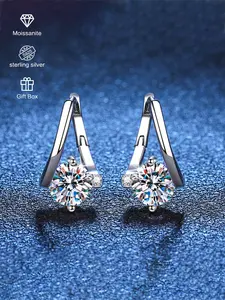 S925 Sterling Silver 1 Carat Synthetic Moissanite Earrings, Solitaire Earrings, Elegant Jewelry for Women, Trendy All-match & Exquisite Jewelry for Birthday Gift
