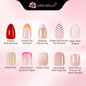 UNA GELLA 32PCS Multi-Pack Reusable Soft Gel Full-Cover Acrylic Nail Supplies – 16 Sizes, 10 Stunning French & Almond Neon Styles, DIY Home Manicure for Women, TikTok Trend False Nails