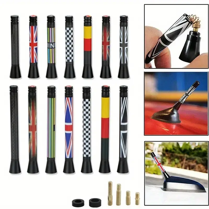 2024 Compact Metal Mini Cooper Antenna Mast Aerial - Aluminum Alloy Body, Union Jack/UK/Germany Flag, Fits S JCW R55 R56 R57 R60 F55 F56, Radio Signal Compatible, Includes Screws, 2025 Car Exterior Accessory