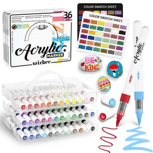 [Wizbee] Art Automatic Ink Control Acrylic Paint Markers Set with Portable Stackable Storage Box, Premium Acrylic Paint Pens for Rock Painting, Fabric, Ceramic, Wood, Canvas, DIY Crafts Art Supplies DealsforYouDays