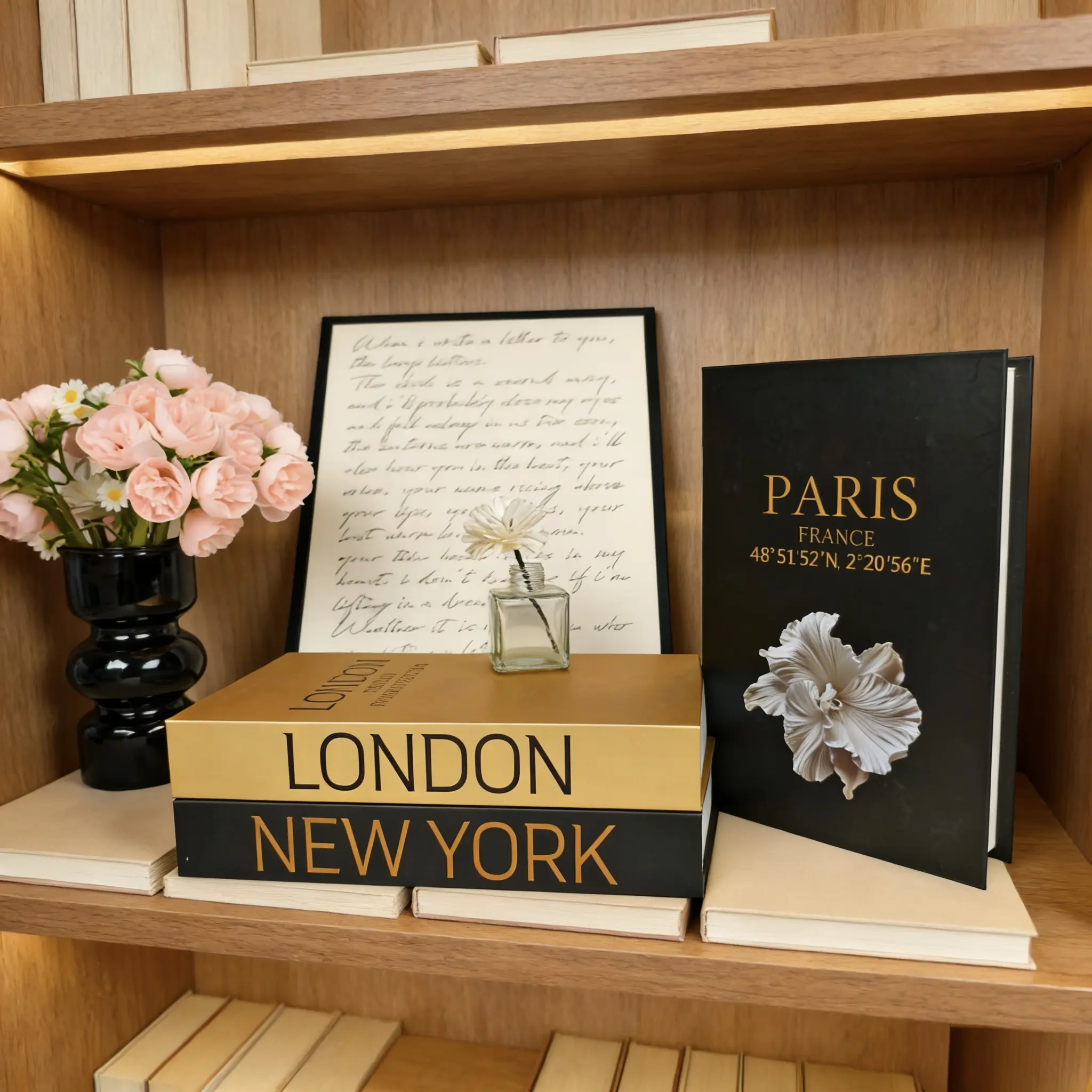 3pcs Luxury Fake Book Decorations, Gold Foil Paper Texture, Stackable Faux Books, Fashion Home Decoration, Holiday Ornaments, Home Office Decor, Home Decor Products