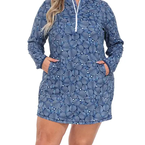 HDE Women's Plus Size Long Sleeve Hooded Swimsuit Cover Up Dress - Plussize, UPF 50 Protection, Breathable Quick Dry Fabric for Coastal Outdoor Wear