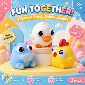BLUE POTATO 3-Pack Animal Squishy Fidget Toys - Cute Pop-Out Eyes Slow Rebound Stress Relief Toys for Kids, Easter Basket Stuffers, Classroom Prizes cutie toy