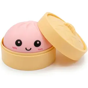 Pink Dumpling Squishies with Box,New Mystery Squishys Dumplings Stress Relief Balls Fidget Sensory Toy,Bao Bun with Food Steamer Stretchy Desk Squeeze Toys