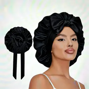 Satin Sleep Cap with Elastic Band, Adjustable Strap, Secure Fit, Prevents Breakage and Tangles, Suitable for Curly and Textured Hair