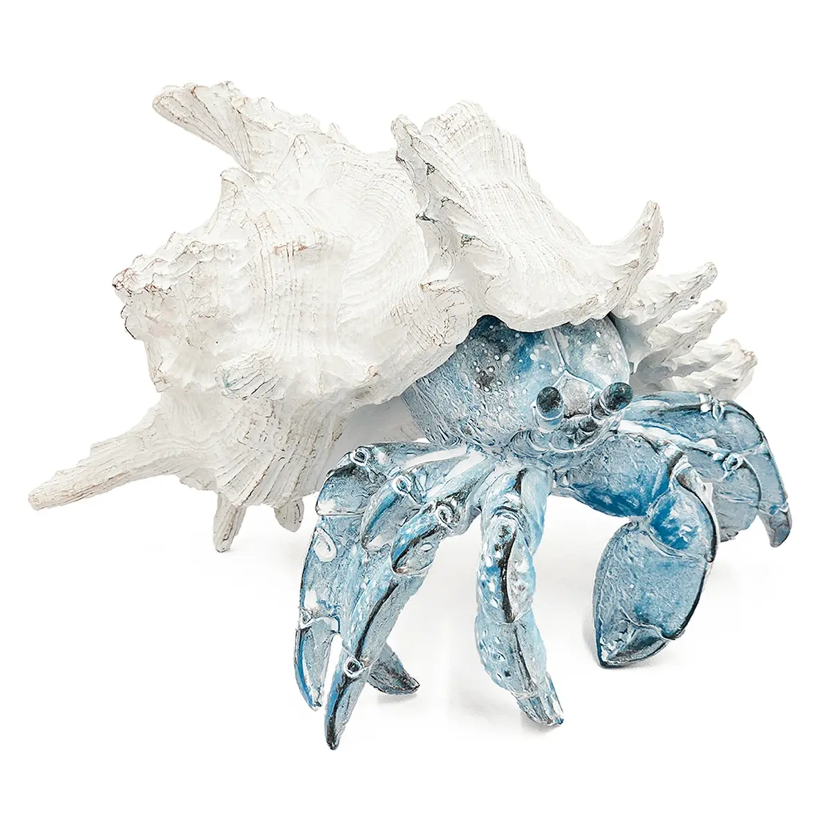 Coastal Blue Artificial Resin Hermit Crab Figurine - Animal Decorative Figurine, Nautical Statue with White Shell, Beach Home Decor Table Accent Gift Set, Animal Decorative Figurines, Artificial Resin Figurines