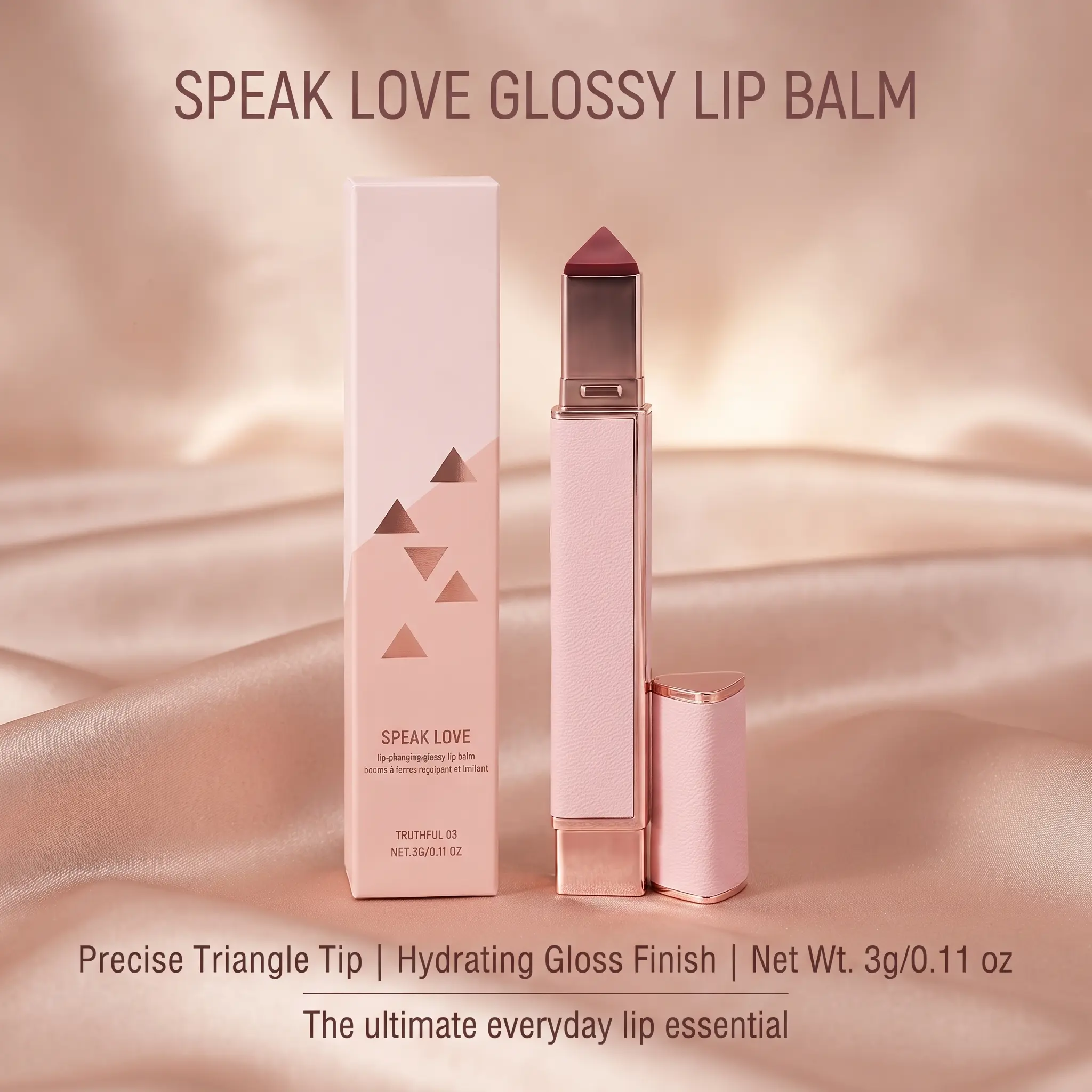 SPEAK LOVE Luxury 3-in-1 Hydrating Balm-Lipgloss (Triangle Tip, Truthful 03, 3g/0.11oz) - Lip Plumper Gloss, High Shine, Glossy, Nourishing, Waterproof, Long-Lasting, Dewy Freckle Burgundy, Easy Swipe, Everyday Use, Camera Ready Makeup Cosmetic