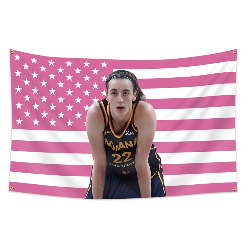 1pc, A Female College Basketball Player Caitlin Clark USA Pink Flag Banner, 3x5ft (90*150cm), 4 Grommets, Single-Sided Printing, for Indoor, Outdoor, Activities, Dorm, Yard, Home, Garden, Bedroom, Man Cave, Party, Decoration, Home Decor Supplies