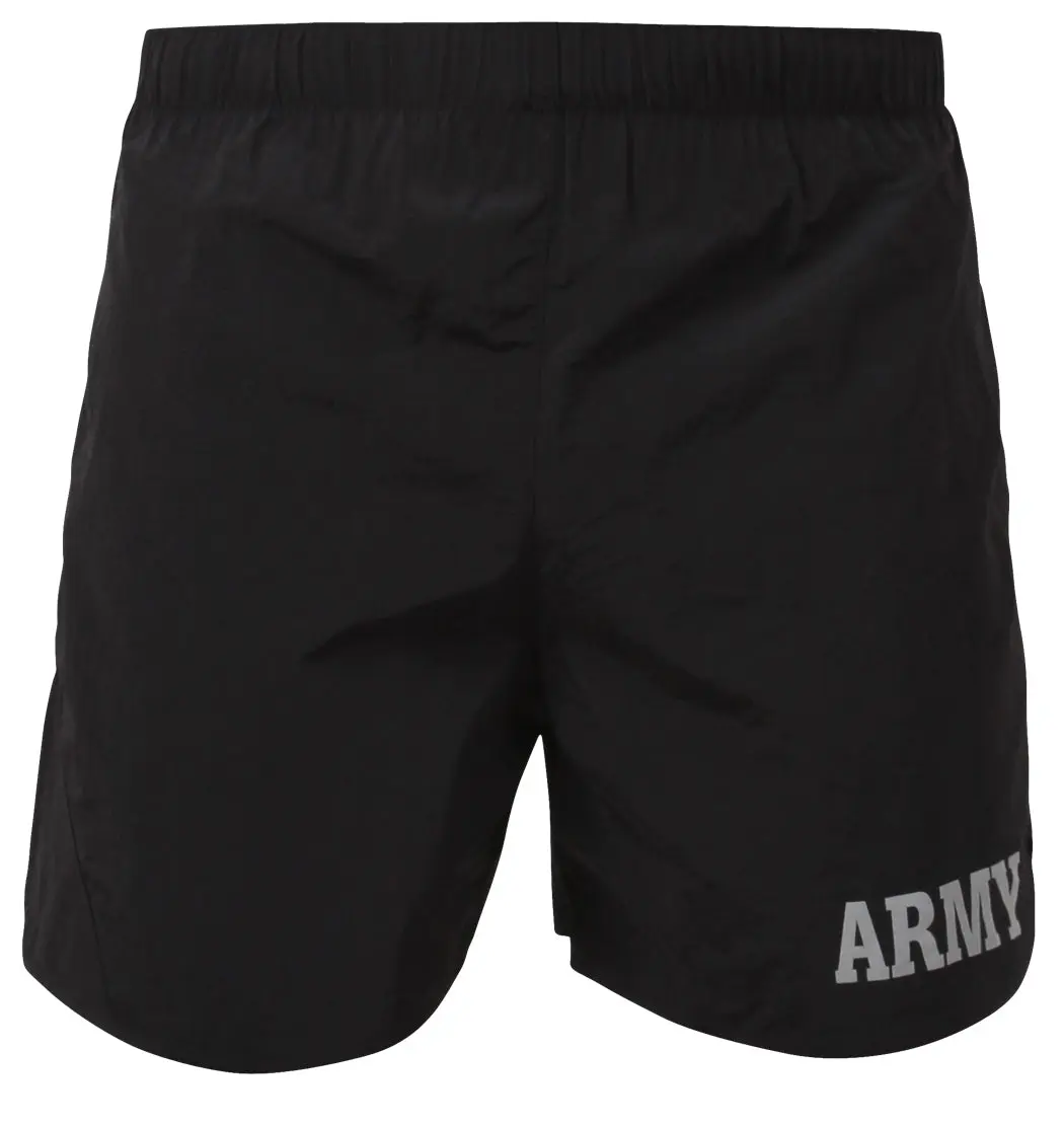 Athletic Army Physical Training Fitness Shorts - Black, Reflective Design, Functional Pockets, Nylon Fabric