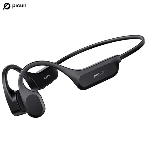 Picun T2 Electronic Alloy Wireless Bone Conduction Ergonomic Design Headphones - Bluetooth 5.4, 32GB Memory, IPX8 Waterproof, 27g, 20kHz, Soft Mounting, Built-in Mic, Adjustable Hands-Free Calls, Stable Connection, Fitness Earbuds for Swimming, Cycling