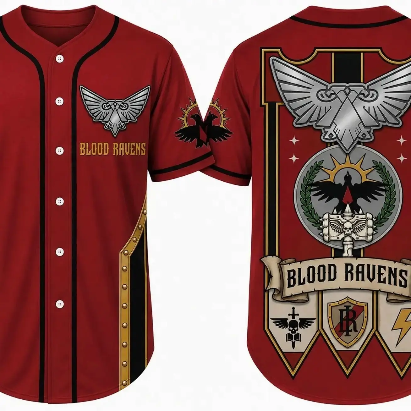 Warhammer 40K Space Marine Baseball Jersey, Black Templars Blood Ravens Graphic Shirt, Grimdark Gaming Sportswear, Tabletop Fan Apparel