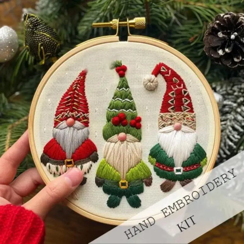 Adult Christmas Embroidery Set, Diy Embroidery Set, Equipped with 8-inch Embroidery Hoop, White Fabric, 2 Embroidery Needles, Colored Thread, Transfer