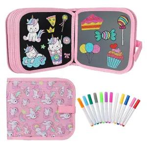 Erasable Doodle Board Set, 13-piece Children's Magic Painting Set, including 1 reusable picture book and 12 colored pens, creative art painting supplies, Doodle Books