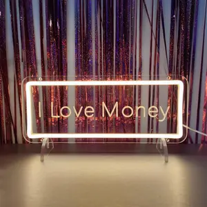 I Love Money Neon Signs for Wall Decor, Dollar Neon LED Sign Money Will Never Sleep Neon Sign LED Green Light for Bar Bedroom Company Party Wall Decoration,